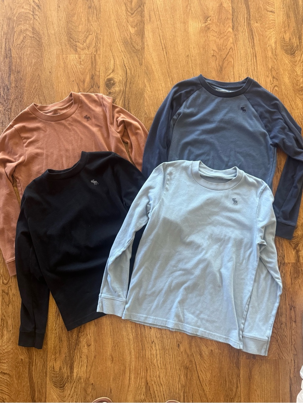 Abercrombie Kids Essential icon crew long sleeve- Light Blue, Black, Rust, Navy